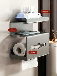 Bathroom Toilet Paper Holder No-Drill Toilet Storage Rack Wall-Mounted Toilet Paper Roll Holder Bathroom Toilet Paper Storage Rack - Multicolor - View 1