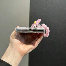 可愛水波紋粉色花卉透明手機殼，附珠串鏈條，適用於 ZFold 8 Wide，可折疊翻蓋手機保護殼，中性防摔保護殼 - 無色 - 查看 9