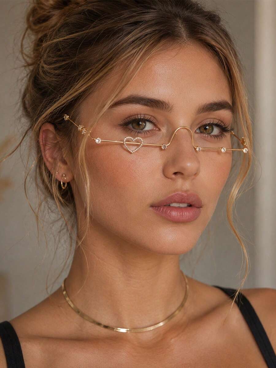 STONEFANS 1pc Gold Minimalist Eyeglass Frame, Personalized Geometric Alloy Women's Street Style Jewelry Accessory - Gold - View 1
