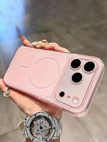 1 buah Casing Ponsel Magnetik Ultra Tipis Mewah Berwarna Pink Transparan Matte, Kompatibel dengan iPhone 17 17Pro 17 Pro Max 16Promax 16 15 14 13 Pro Max, Perlindungan Kamera, Bingkai Lembut, Penutup Belakang Tahan Guncangan - Berwarna merah muda - View 1
