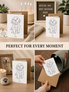 1pc Customized Pet Line Drawing Greeting Cards, Personalized Dog And Cat Sketch Portrait Folded Message Cards, With A Leather Paper Envelope. Pet Name Commemorative Cards Suitable For Pet Owners, Dog And Cat Lovers, Pet Memorial Gift Buyers. - Multicolor - View 7