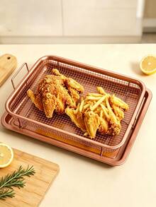 Air Fryer Crisper Basket With Baking Tray, Non-Stick Carbon Steel Rectangular Oven Pan Set, Dishwasher , Multipurpose For Air Frying, Roasting, Grilling & Baking - Multicolor - View 8