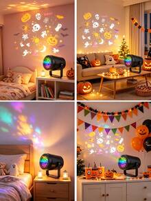 Night Light,Kids Room Decor,Halloween Projector Light - 16 Color Pattern Atmosphere Light. USB Plug And Play. 16 Projection Modes. Adjustable Angle, Freely Positionable. Suitable For Bedroom Headboard, Living Room, Bar, Cafe And Holiday Party Decorative Lighting,Baby,Uni Room Things,Baby Essentials,Projector - Black - View 4