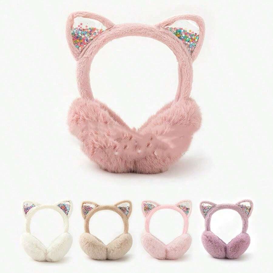 Cute Cat Ear Faux Fur Foldable Earmuffs, Women's Windproof Warm Winter Ear Covers, Outdoor Cycling Daily Cold Weather Accessory - Multicolor - View 1