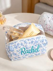 Customized Personalized Makeup Bag, Customized Floral Pattern Makeup Bag, Travel Makeup Organizer Bag, Women's Toiletry Bag, Bridesmaid Gift - Multicolor - View 5