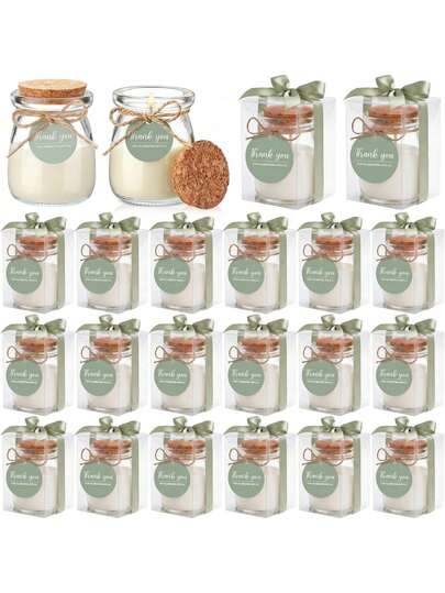 20 Sets de Velas de Boda para Invitados Verde Salvia Velas de Agradecimiento a Granel Frascos de Vidrio Cera de Soja Perfumada con Caja Verde Salvia Favores de Despedida de Soltera Fiesta de Inauguración de Casa