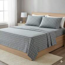 2-Piece Single Bed Sheet Set, Printed 200 Thread Count Percale Fabric, Full Elastic Hem, With Point Palito Pillowcase - 藍白色 - 查看 1