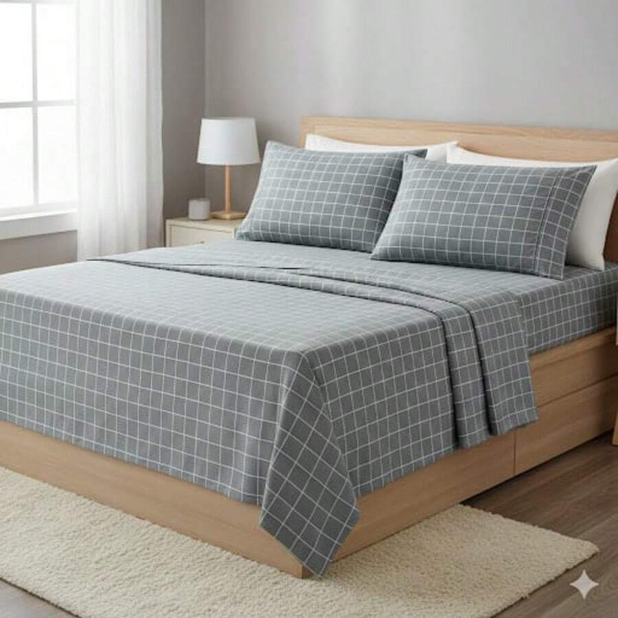 2-Piece Single Bed Sheet Set, Printed 200 Thread Count Percale Fabric, Full Elastic Hem, With Point Palito Pillowcase - 藍白色 - 查看 1
