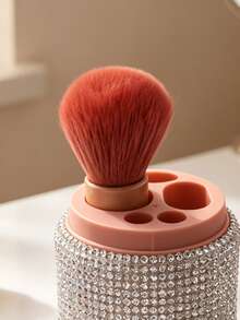 1 Set Rhinestone-Encrusted Cylindrical Makeup Brush Holder, Full Rhinestone Sparkling Craftsmanship Surface With Exquisite Pink Inner Lid Design, Large Capacity To Store Makeup Brushes, Foundation Brushes, Eyeshadow Brushes, Blush Brushes And Other Makeup Tools, Also Suitable For Lipsticks, Eyelash Curlers And Other Cosmetic Tools, Perfect For Vanity, Makeup Table, Bathroom Countertop And Bedroom Desk - Pink - View 7