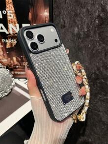1pc Fashionable Diamond Inlaid Phone Case With Lanyard, Travel Essentials, Phone Charms, Suitable For IPhone 17 Pro Max - White - View 5
