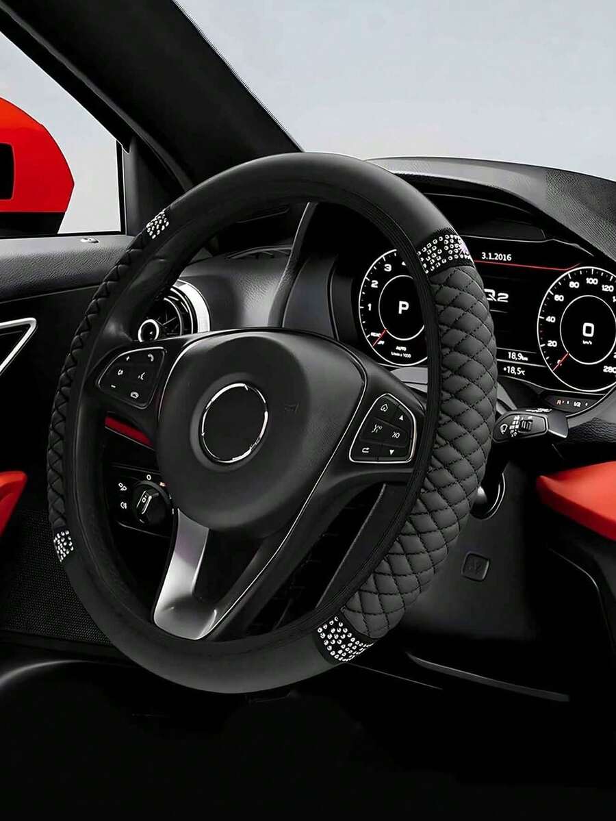 Luxury Rhombus Rhinestone Car Steering Wheel Cover, Universal Round Elastic Steering Wheel Cover, All-Season Breathable Non-Slip Rhinestone Car Steering Wheel Protector - Diamond - View 1