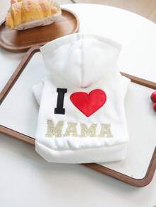 PETCIRCLE 1 Buah Pakaian Hewan Peliharaan Anjing Kecil Anak Anjing Kucing Hewan Peliharaan Lucu Minimalis Warna Polos Serbaguna Tahan Angin Hangat Kaos Sweatshirt "I Love Mom" - Putih - View 3