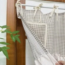 1pc Vintage Buffalo Check Curtain Fabric With Pocket - Country Style Half Curtain/Cover, With Snap Buttons, Suitable For Dishwasher, Washing Machine Or Kitchen - Multicolor - View 5