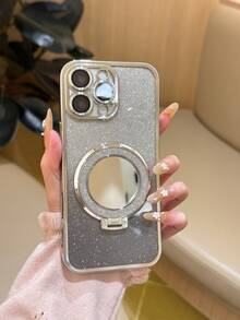 Luxus elektroplattierter Glitzer-Spiegel-Ständer Handyhülle, kompatibel mit iPhone 17 Pro Max, 17 Pro, 17, 16 Pro Max, 16 Pro, 16, 16, 15 Pro Max, 15 Pro Max, 15 Pro, 15 Pro Max, 14 Pro, 13 Pro Max, 12 Pro Max, 11, modische Kamera-Schutz transparente elektroplattierte Rückseite. Wird mit klappbarem Make-up-Spiegel-Ständer Handyhülle-Set geliefert - Verschiedenfarbig - Übersicht 1