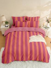 2/3pcs Striped Bedding Set, Soft & Breathable Bed Sheet, Anti-Pilling, Cute Home Textiles, Striped Pattern Duvet Cover & Pillowcase, Suitable For Twin/Full/Queen/King Bed, Room Decor, All Season, Machine Washable - Multicolor - View 6