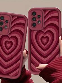 1 buah Casing Ponsel Motif Tangga Gelombang Hati yang Menarik Perhatian, Bingkai Kulit Burgundy, Pelindung TPU Lembut Tahan Guncangan, Kompatibel dengan Ponsel GALAXY, HONOR, - Burgundy - View 4
