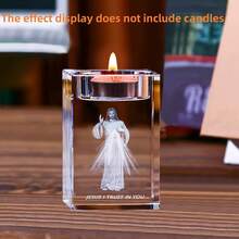 1pc 3D Laser Engraved Jesus Crystal Tealight Candle Holder, Sacred Heart Prayer Decor, Suitable For Christmas Easter Home Altar Prayer Room Ornament, Christian Religious Gift (Candle Not Included) - Multi-color - View 5