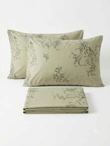 2-Piece Single Bed Sheet Set, Printed 200 Thread Count Percale Fabric, Full Elastic Hem, With Point Palito Pillowcase - Army Green - View 1