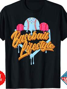 Funny Baseball Lifestyle Home Plate Ice Cream Drip Unisex T-Shirt Size S-5XL NEW - 黑色 - 查看 1