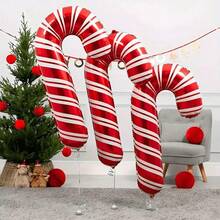 Large 32 Inch Red & White Striped Candy Cane Foil Balloon, Christmas Party Birthday Wedding Celebration Decoration Photo Prop Balloon - Multicolor - View 2
