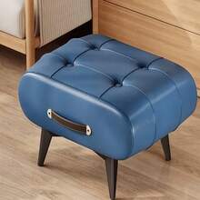Banquinho Vintage de Couro Sintético Encerado, Banquinho de Couro Artificial Quadrado Pequeno, Couro Sintético Luxuoso e Suave, Design Minimalista Moderno, Adequado para Armazenamento de Sapatos na Entrada da Casa, Assento de Piquenique, Móvel Decorativo de Banquinho para Sala de Estar e Quarto - Multicolorido - Visão 12