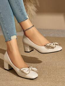 Women's High Heel Shoes With Bow Knot, Glamorous PU Leather Applique, Fashionable Party Shoes For All Seasons - Apricot - View 16