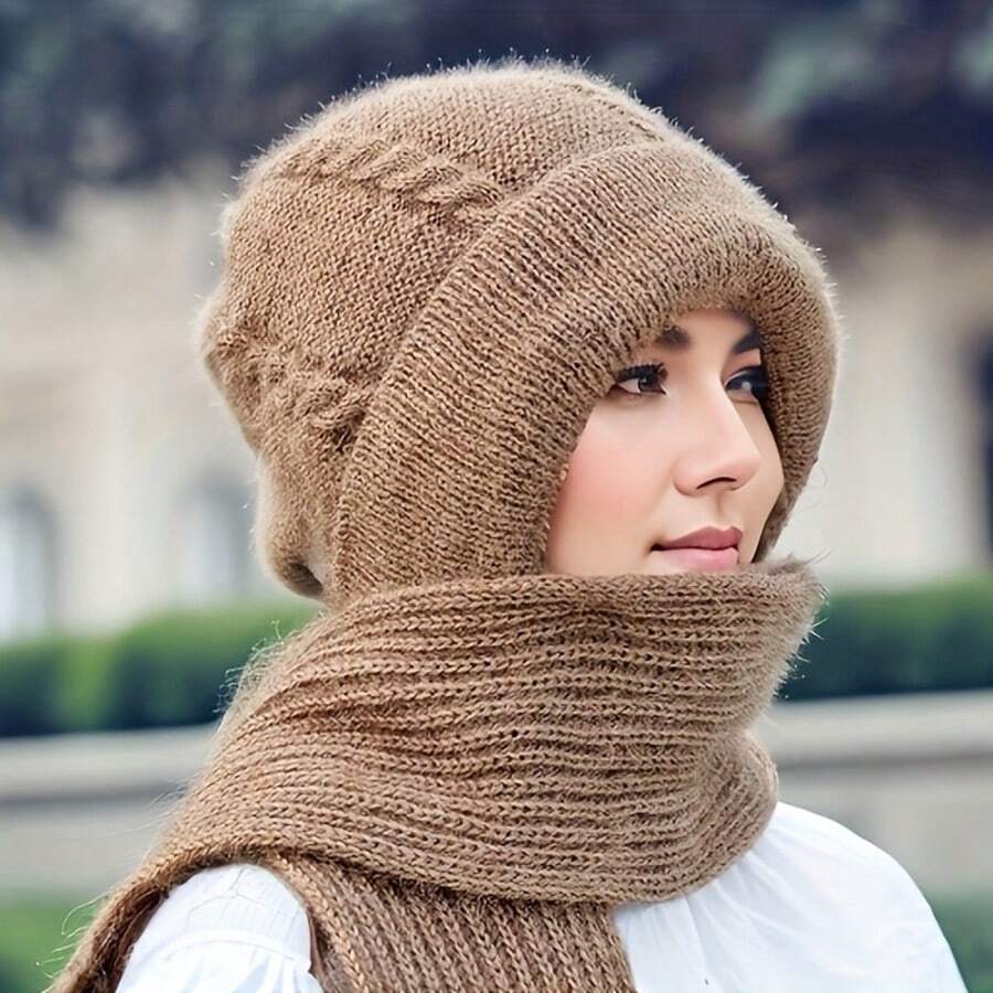 1pc Women's Fashion Warm Knitted Hat, Ear Protection Windproof Thickened Winter One-Piece Beanie, Solid Color Warm Ear Cover, Winter Hat, Christmas Gift, Winter Essential, Halloween Gift, 5 Colors Available - Multicolor - View 1