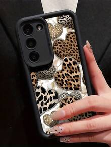 1pc Eye Of Providence Leopard Print Heart Pattern Phone Case, Black Leather Frame Shockproof Soft TPU Protective Cover, Compatible With GALAXY, HONOR, Phones - Black - View 5