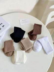 6 Pairs Women's Solid Color Mid-Calf Socks, Minimalist Multi-Functional Ribbed Casual Sports Socks, Comfortable Breathable Daily Commute All-Match Socks, 12pcs/18pcs/24pcs [Note: Quantity Counted By Piece] - Multicolor - View 3