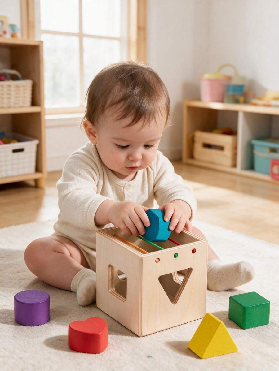 Log Multi-Faceted Shape Matching Puzzle Box, Geometric Shape Recognition Building Block Box, Infant Color And Shape Classification Montessori Early Education Educational Toy - Multicolor - View 1