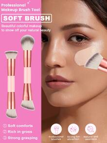 2/3/6pcs Pink Makeup Accessory Set, Dual-Ended Face Brush, Teardrop Blending Sponge And Triangle Velvet Powder Puff, Soft Reusable Foundation, Concealer And Setting Powder Tools - Multicolor - View 8