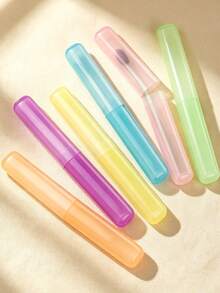5pcs/Set Random Color Toothbrush Case Travel Portable Set, Candy Color Matte Felt Toothbrush Head Protective Cover, Dustproof Dental Tool Storage Box - Multicolor - View 2