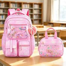 2pcs Gradient Dreamy Bow Girls Set, Lightweight Large Capacity Backpack + Handheld Lunch Bag Combo - Sets - View 7