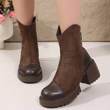 Women's Fashion Boots New European And American Niche Thick Heel Platform Lightweight Western Slouch Boots Boots Autumn/Winter New Vintage Motorcycle Boots Slimming Fashion Riding Boots Brown - Brown - View 4