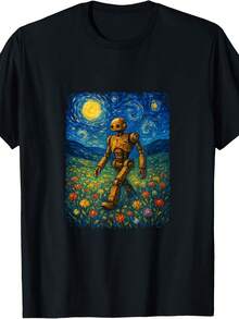 Robot Art Toy Builder Retro Robotics Van Gogh Starry Night T-Shirt - 黑色 - 查看 1