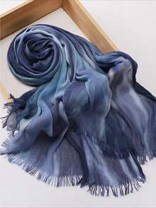 1 New Cotton Scarf Gradual Change Color Striped Headscarf, Retro Versatile Print Women's Long Pleated Shawl - Multicolor - View 5