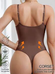 1pc Seamless Lace Deep V-Neck Shaping Bra, Effective Body Shaper Suitable For Weddings And Parties - Brown - View 3
