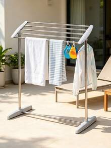 Single-Tier Towel Rack, Freestanding Towel Rack, 62x36x70cm, Rust-Proof Iron Bathroom Towel Holder With Wide Anti-Slip Base, Multi-Bar Standing Towel Drying Rack, Space-Saving Storage And Drying Unit For Shower Rooms And Balconies. - Silver - View 3