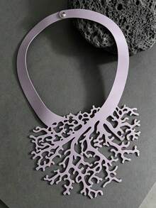 1pc Hollow Black Double Layer PU Leather Coral Shaped Exaggerated Choker Necklace Personalized Branch Gothic Style Vintage Necklace - Black - View 7