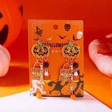 1 Pair Halloween Ghost Pumpkin Pendant Earrings With Rhinestone Dangle, No Card - Multicolor - View 3