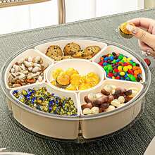 6 Compartment Snack Tray, Divided Food Storage Container With Lid And Handles, Leakproof Portable Charcuterie Box Veggie Fruit Snacks, Party Serving Platter 9.8*9.8*2.3 - 1 - View 2