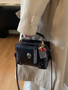 Niche Design Punk Motorcycle Style Skull Handbag, Fashionable Decoration Gothic Style Shoulder Bag, Suitable For Halloween Activities Cosplay Party - Black - View 4