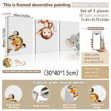 3 piezas de arte de pared enmarcado en lienzo para guardería, animales en acuarela, tigre lindo jugando al escondite, mono colgante y elefante asomándose, impresiones de arte, decoración de guardería estilo bohemio en tonos neutros, obra de arte enmarcada lista para colgar, adecuada para dormitorio de niños pequeños, sala de juegos, guardería, también como regalo de baby shower, regalo de pequeño tesoro, arte con tema de aventura y naturaleza, estética de tonos suaves, decoración de acento moderna y caprichosa para habitación infantil - Multicolor - Ver 10
