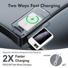 Awei 10000mAh Magnetic Wireless Power Bank, 22.5W Fast Charging Portable Charger With LED Digital Display, Slim External Battery Pack For IPhone Android, Travel Essentials For School, Work, Outdoor & Backpack, Back To School Tech Gift - default - 查看 5