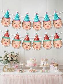 Custom Photo Birthday Banner,Multi-Style Party Hat Garland,First Birthday Party Decor, Decor,Photograph Backdrop,Family Gift, Wild One Party Theme - Multicolor - View 4