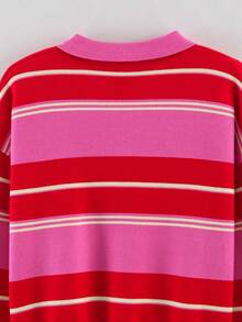 GDDYIN Women's Autumn New Arrival Retro Colorblock Striped Polo Neck Casual Top Pink - Pink - View 10