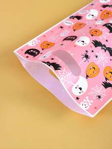 10/20/50pcs Pink Halloween Gift Bags, Cute Ghost Pumpkin Bat Pattern Tote Bags With Handles, Boys Girls Halloween Trick Or Treat Party Favors Party Supplies - Multicolor - View 3
