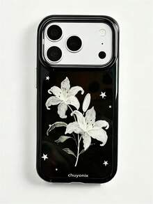 Stylish Minimalist Star Lily Flower Pattern Phone Case Compatible With IPhone 17 Pro Max 17 Pro 17 16 Pro Max 15 14 13 12 Pro Max Lens Protection Back Cover - Black - View 23