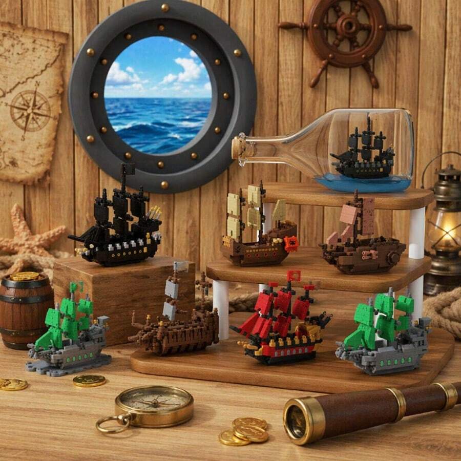 370pcs DIY Assembly Building Blocks, Black Pearl Pirate Ship Decorative Model, Collector's Gift - Multicolor - View 1