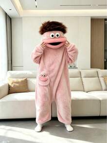 Comfortable Coral Fleece Hooded Bathrobe, With Pockets, Warm Soft Homewear, Machine Washable, Suitable For Cosplay And High-End Lounging, Cute Cartoon Animal Pattern/Dresses For Woman/Gown/One Piece/Monster /House - Multicolor - View 3